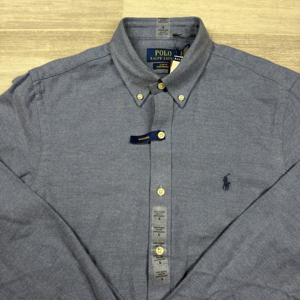 $138 Polo Ralph Lauren Men's Small Slim Fit Performance Blue Wicking Shirt NWT